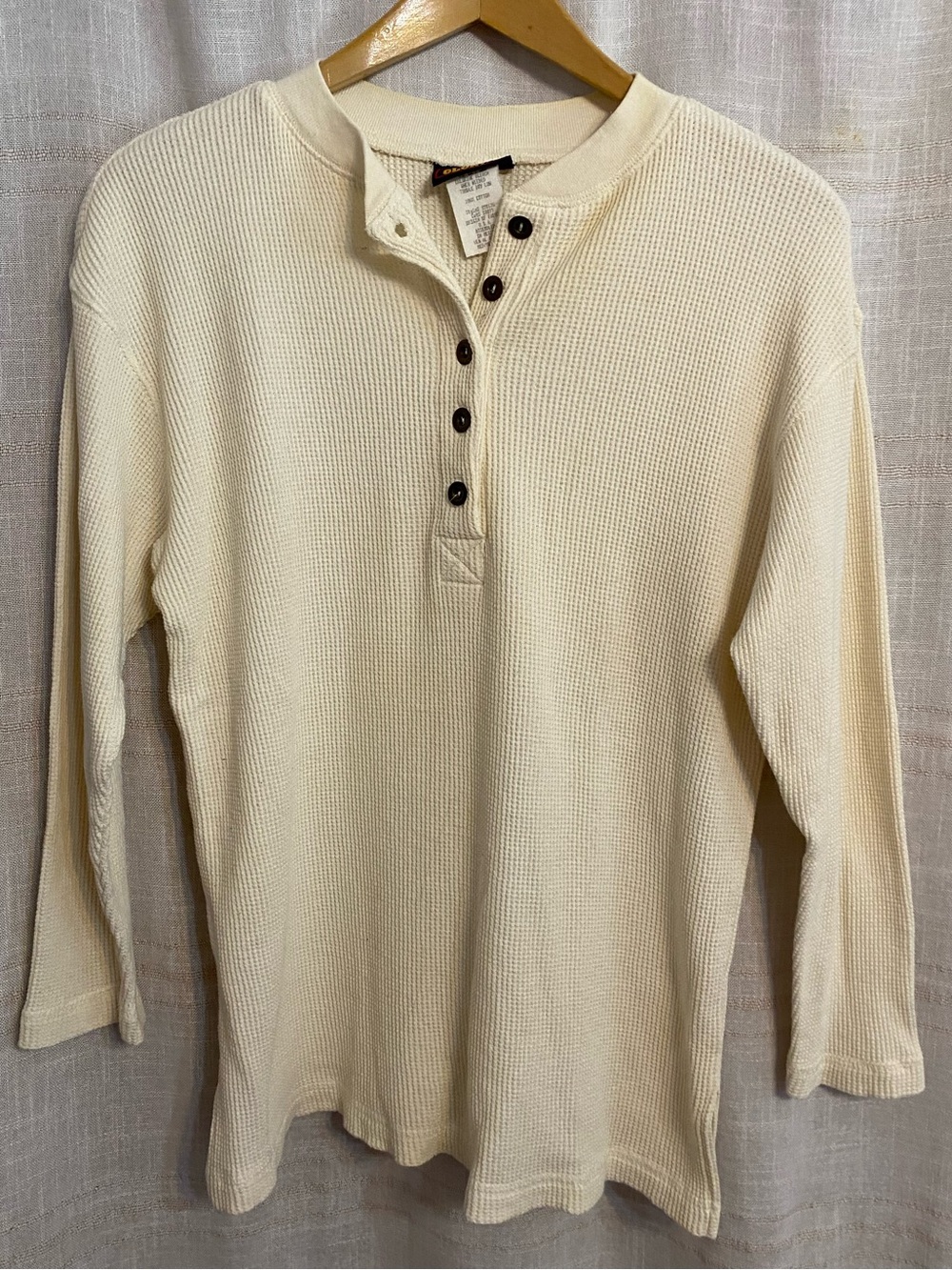 Vintage Faded Glory Cream Waffle Knit Henley Shirt M